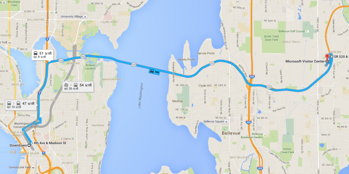 เส้นทางจาก Downtown Seattle ไป Microsoft HQ